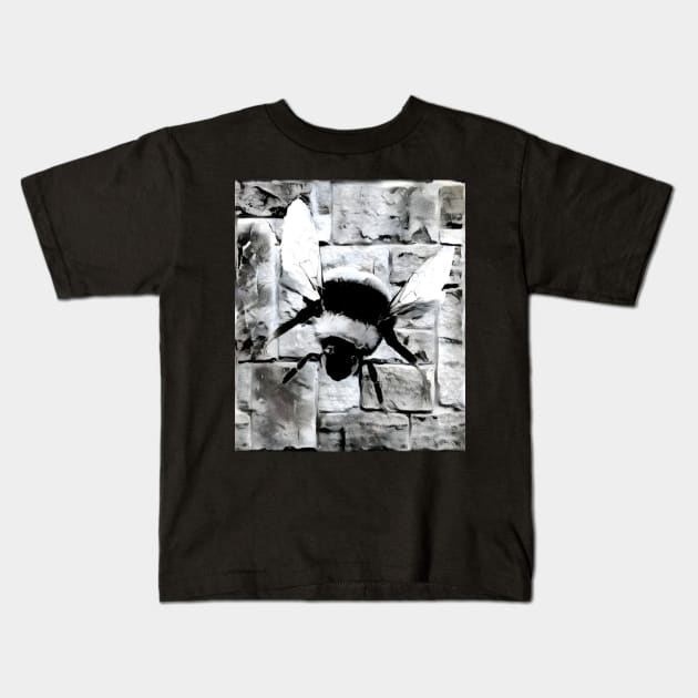 Bee Black and White Spray Paint Wall Kids T-Shirt by Nuletto